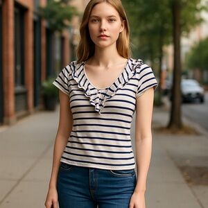 Lauren Ralph Lauren Navy and White Striped Blouse